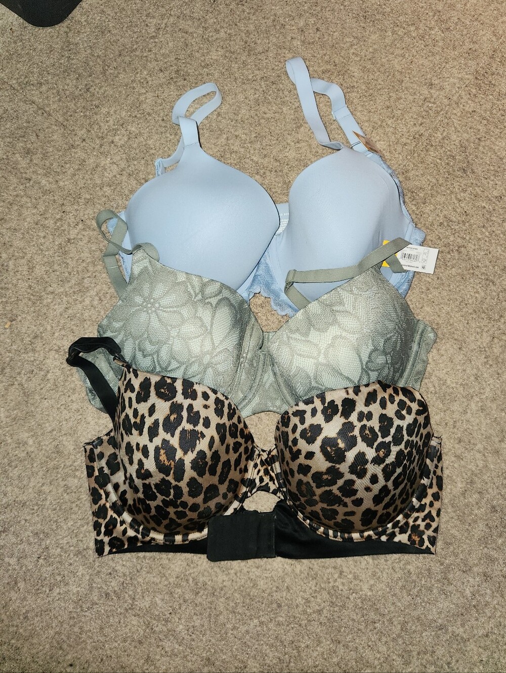 3 36D NWT Bras | Cheetah Green Lace Baby Blue | Lingerie Tshirt Bras | 36D